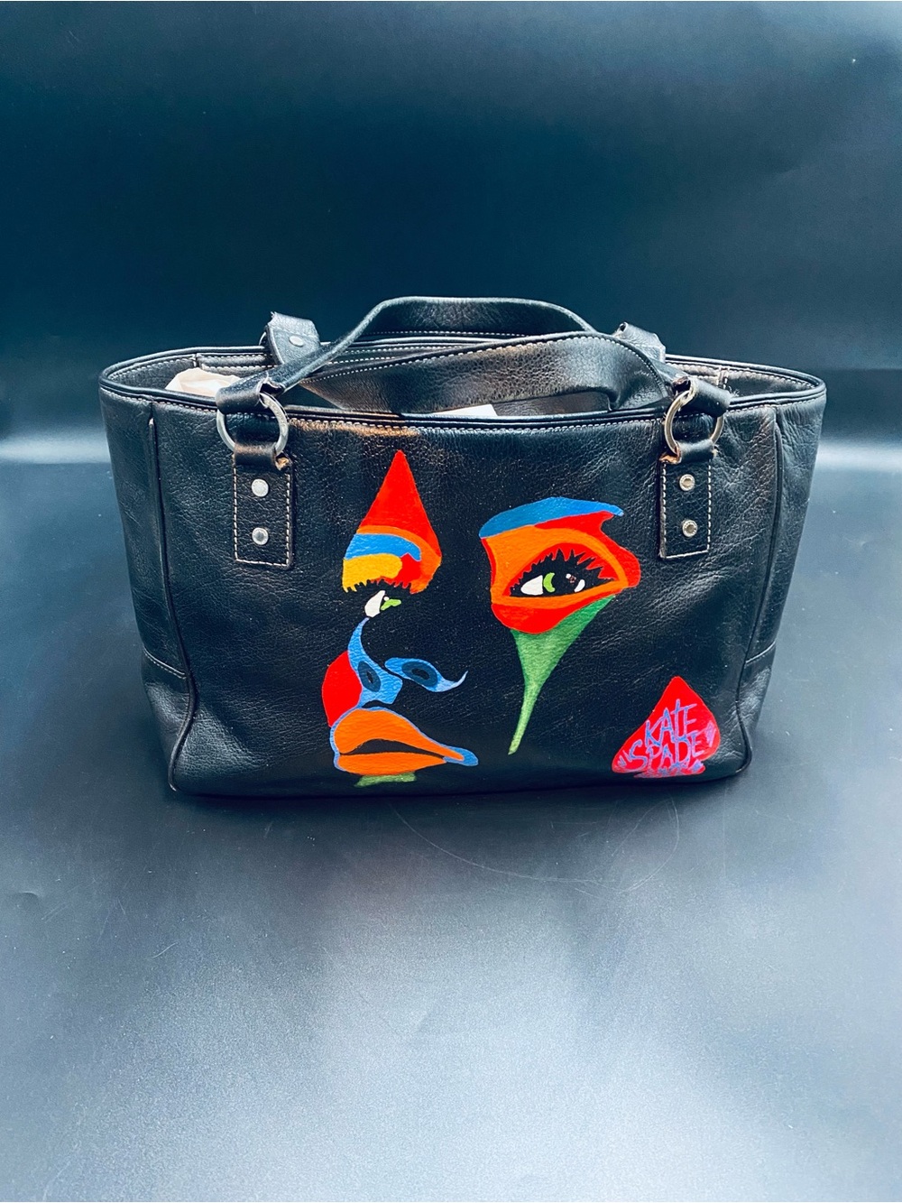 kate spade Black Tote with Multicolor Painted Face
